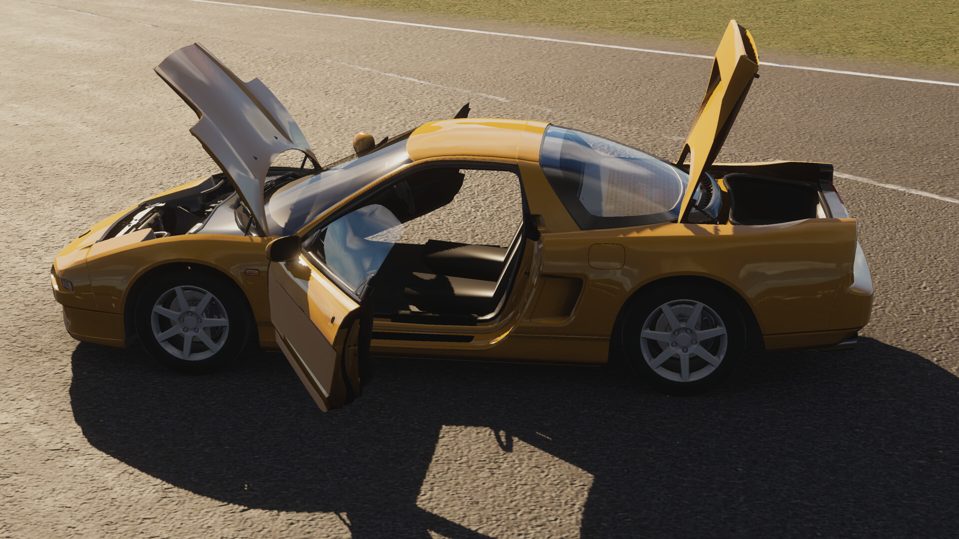 CPM 2 official Steam screenshot: a yellow sports car on a track with its doors, hood, and trunk open